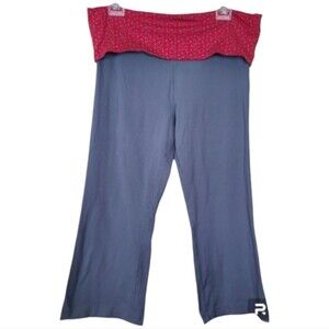 Y2K Alo Yoga Size Large Red Foldover Waist Gray Wide-Leg Cropped Yoga Pants